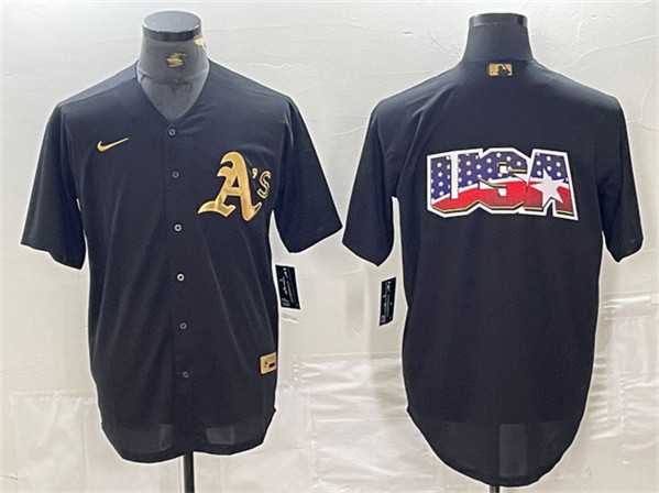 Mens Oakland Athletics Black Gold Team Big Logo Cool Base Stitched Baseball Jersey->oakland athletics->MLB Jersey